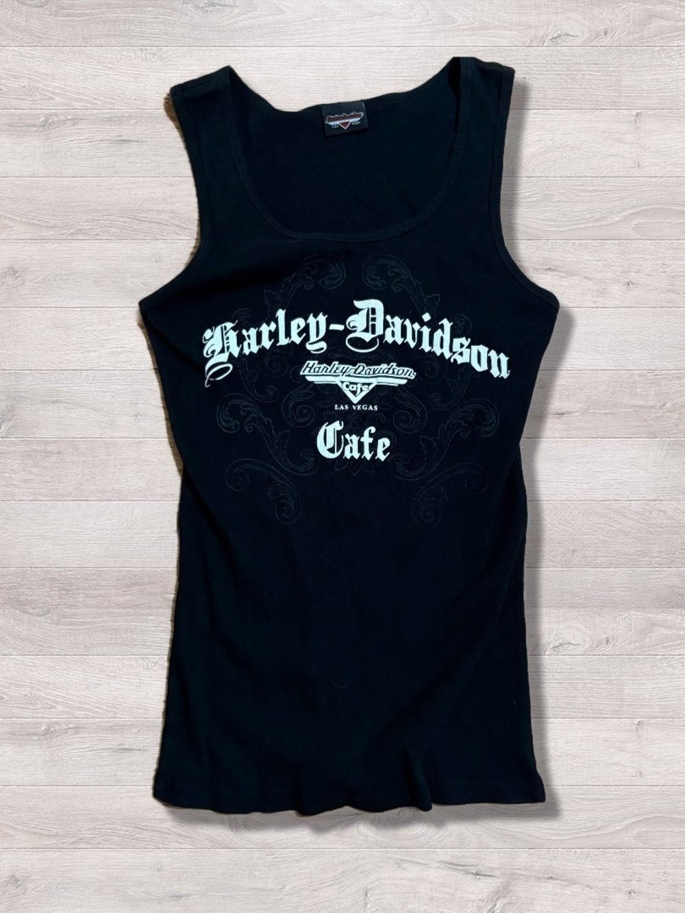 Vintage Y2K 2000s Harley Davidson Cafe Las Vegas Slim Fit Tank Top Medium Biker